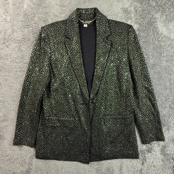 St. John Jackets & Blazers - St. John Couture Marie Gray Womens 8 Sequin Embellished Blazer Black Beaded VTG